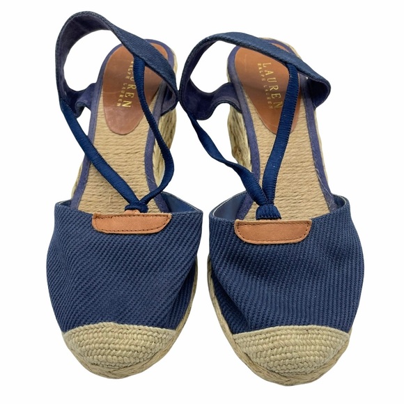 Lauren Ralph Womens 9.5B Espadrille Wedge Navy Blue Sandal Close Toe Sling Back - Picture 6 of 9